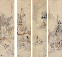 钱慧安 人物 四屏