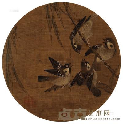 佚名 雀喜图 镜框 直径26cm