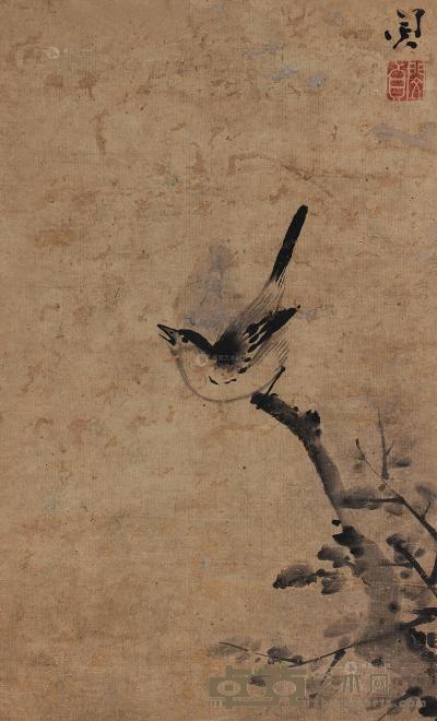 闵贞 梅枝小鸟 立轴 39.5×24cm
