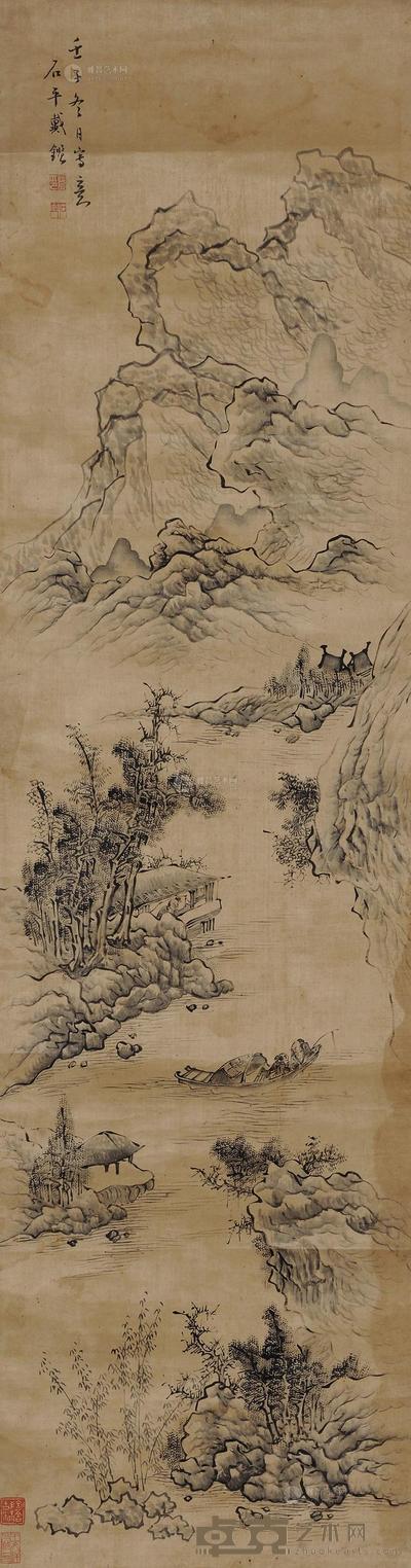戴鉴 凭溪垂钓 立轴 138×36cm