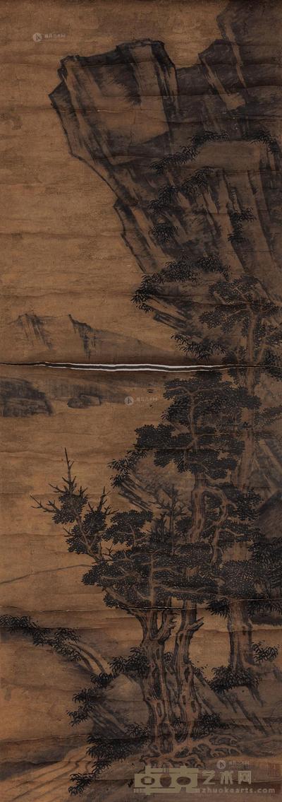 严载 枯木山崖图 立轴 118×42cm