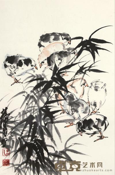 黄胄 竹鸡 镜框 53×33cm