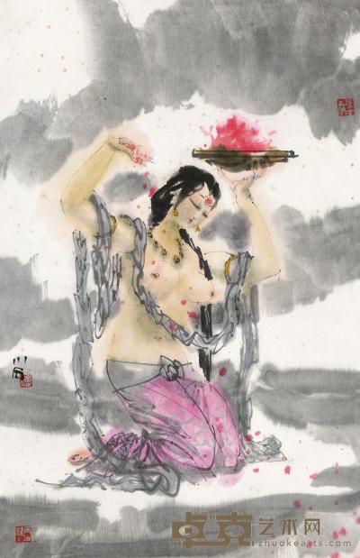 傅小石 天女散花 镜心 72×47cm