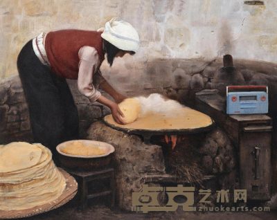 王沂东 1987年作 烙煎饼的女孩 60×76cm