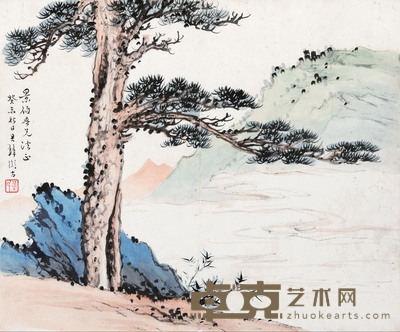 黄君璧 1943年作 松岩晚眺 镜心 26×32cm