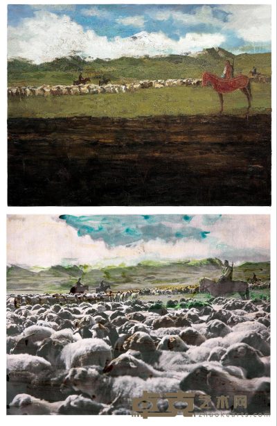李青 2012年作 被切割的风景-牧羊 27×36cm