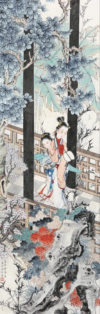 徐操 1945年作 桐荫仕女 立轴