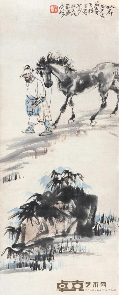 黄胄 1947年作 陕北道上 立轴 85×33cm