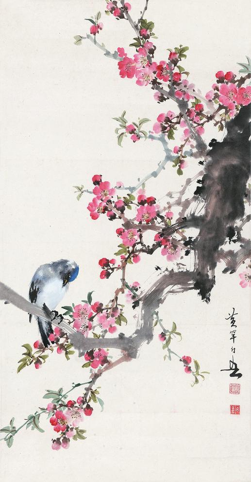 黄幻吾 桃花雀鸟 立轴