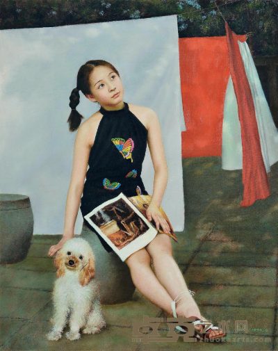 李瑾 1996年作 家有小犬 99×79cm