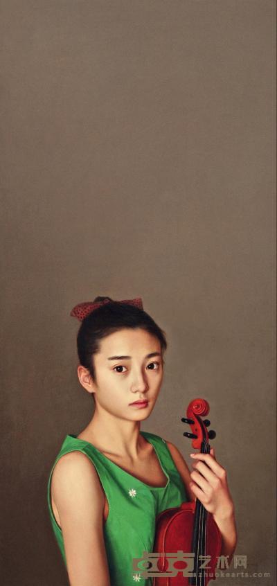 岳小清 2014年作 含小提琴的风景 125×60cm