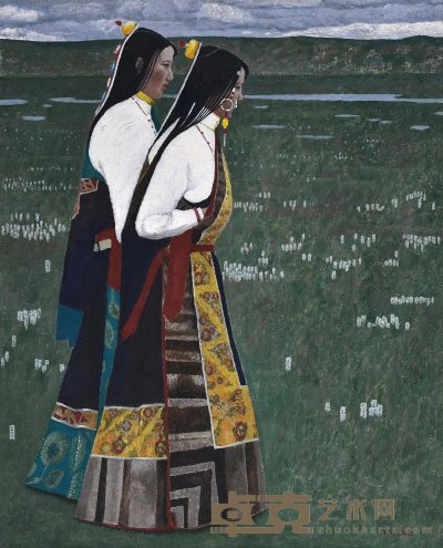 郑波 1994年作 民族衣装的少女 90×73cm