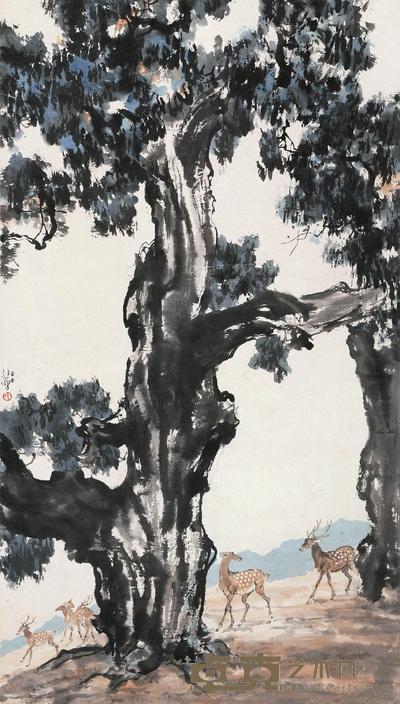 徐悲鸿 1944年作 柏禄图 立轴 110×62cm