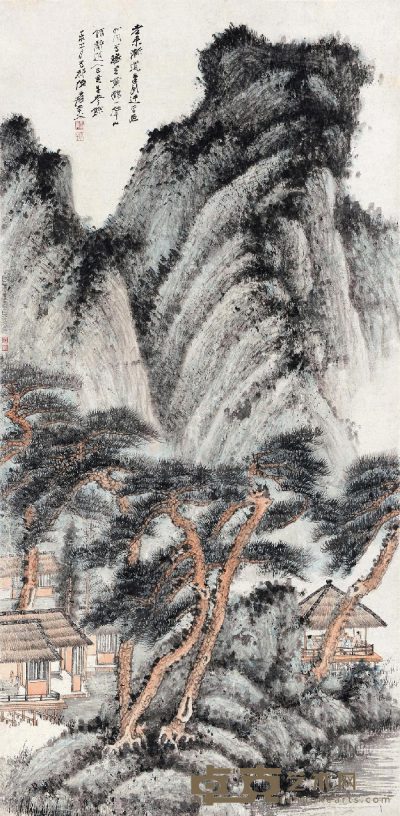张大千 1947年作 仿王蒙春山读书图 立轴 119.7×58.3cm