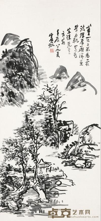 黄宾虹 1952年作 墨笔山水 立轴 96×43cm