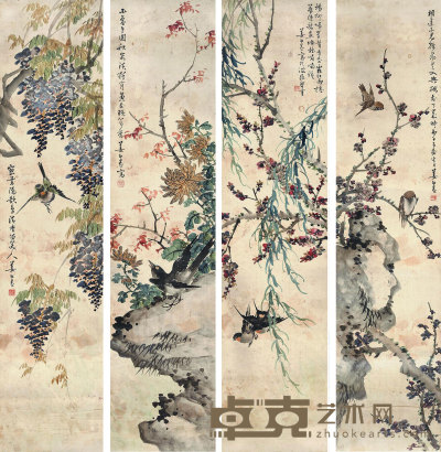 姜世刚 四季花鸟 （四幅） 115×26cm×4