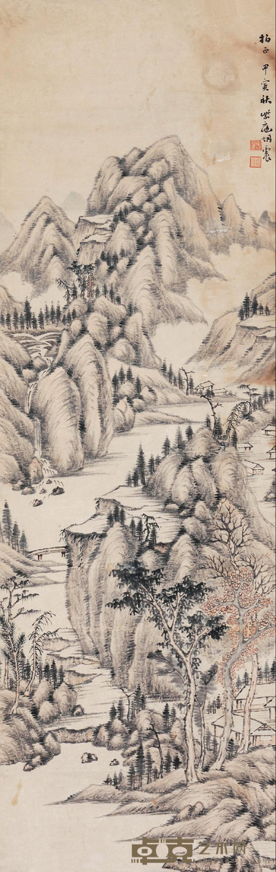 胡震 深山庭居图 立轴 139×43cm