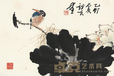 萧龙士 墨荷翠鸟 镜心 35×52cm