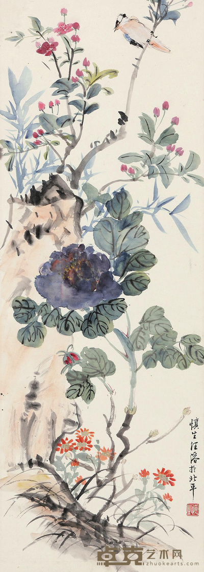 汪慎生 繁花似锦 立轴 90×32cm