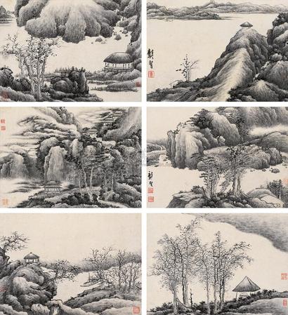 龚贤 山水 册页 （十开选六）