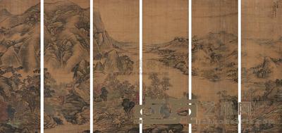 王时敏 江山秋霁 六屏 177×55cm×6