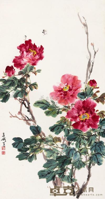 王雪涛 牡丹富贵 镜心 129×68cm