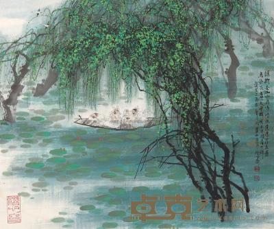 王明明 2005年作 柳荫泛舟 镜心 38×45cm
