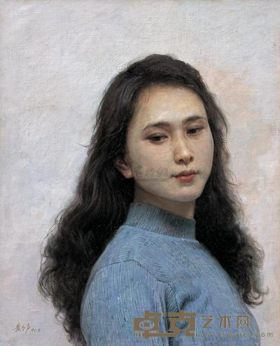 黄今生 1991年作 蓝衣少女 55×45cm