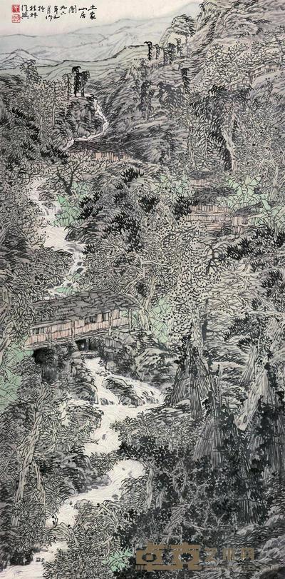 张复兴 1996年作 土家山房图 立轴 136×68cm