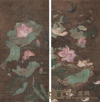 佚名 荷花双轴 立轴 104×50cm×2