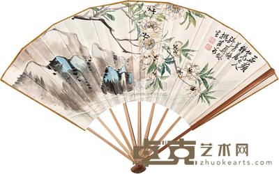 许鼐龢 溪畔桃枝 成扇 18×50cm