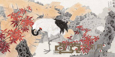 莫晓松 竹鹤图 镜心 66×132cm