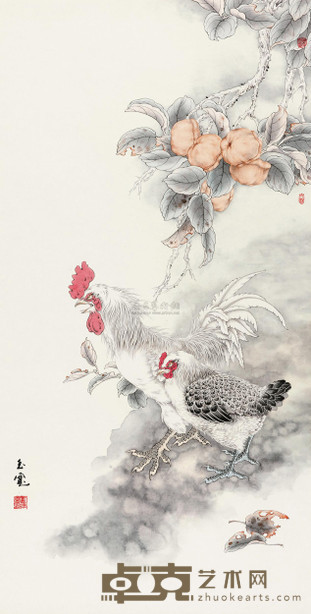 刘玉宽 双吉图 镜心 129×66cm