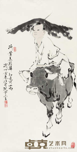 范曾 2007年作 牧趣图 镜心 138×69cm