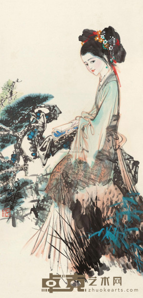 林墉 1988年作 展卷 立轴 137×69cm
