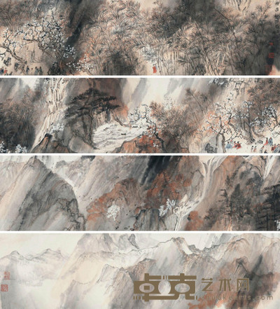 李劲堃 2008年作 秋游行吟图 手卷 23.5×345cm