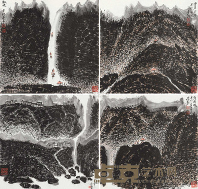 秦默 2011年作 山水 （四帧） 镜心 45×47cm×4