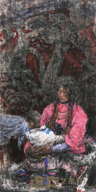 南海岩 母子 立轴 136×68cm