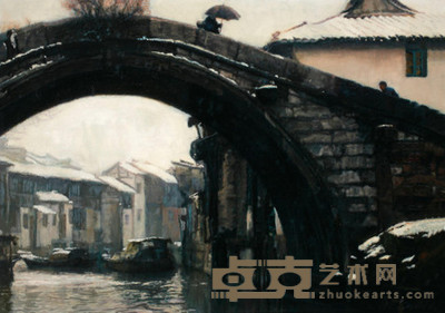 陈逸飞 1985年作 雪盖瓦顶 75.9×106.7cm