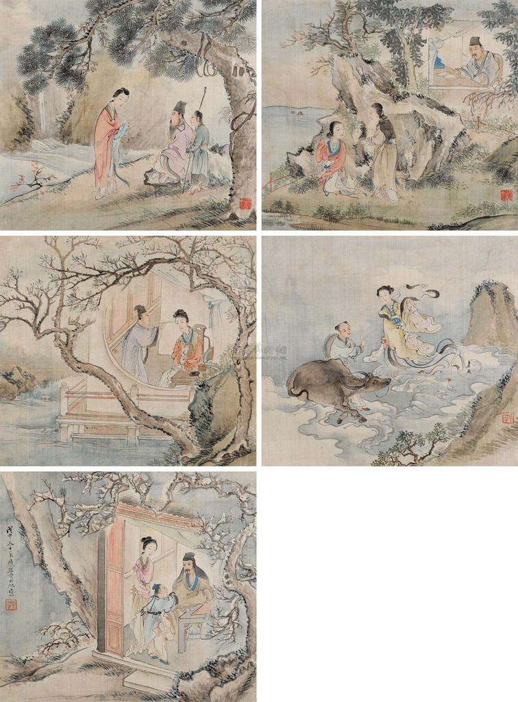 费丹旭 1848年作 仕女册 册页 （五开）