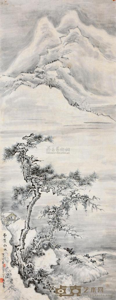 周元亮 1972年作 雪景山水 立轴 87×34cm