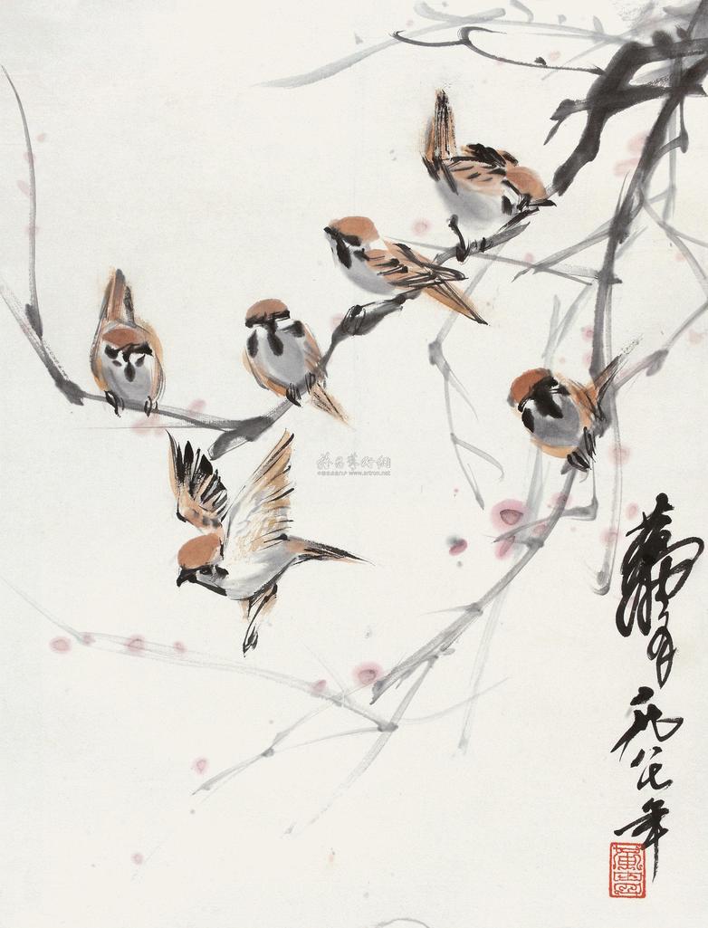 黄胄 雀喧图 镜心