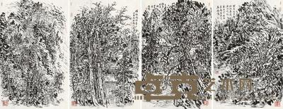 崔振宽 2012年作 焦墨小景 镜心 74.5×47.5cm×4