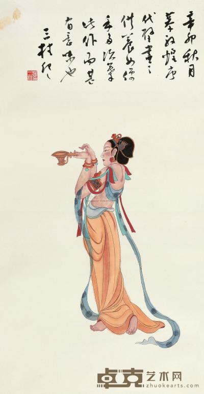 雒三桂 2011年作 供养天女 镜心 97×51cm