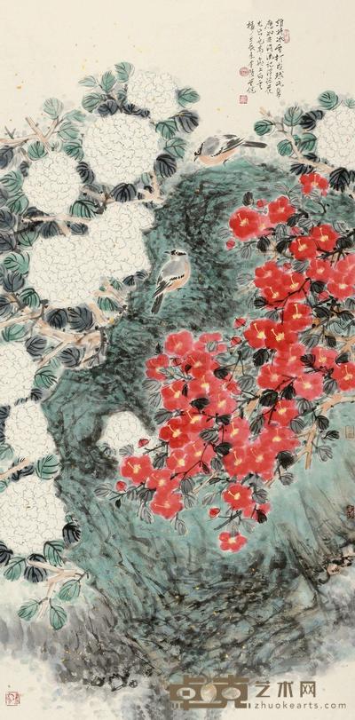 柳学健 2012年作 花团锦簇 镜心 132×66cm