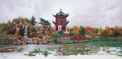 汤沐黎 1996年作 园林秋色 58.3×120cm