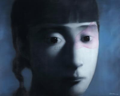 张晓刚 2008年作 深蓝色背景下的女孩