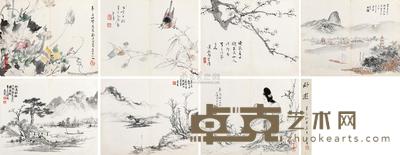 王雪涛 吴镜汀 等 1938年作 山水花鸟人物册 册页 (七开) 20×26cm×7
