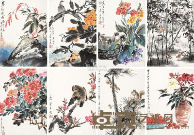 唐云 花鸟册页 (八帧) 镜心 30×21cm×8