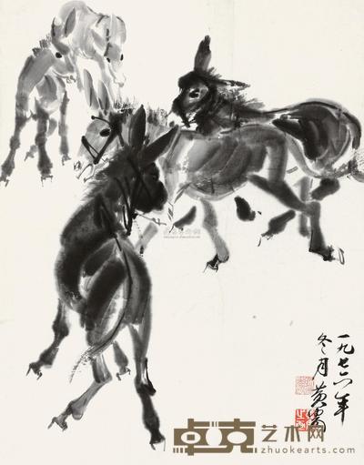 黄胄 1976年作 墨驴图 立轴 67×51cm